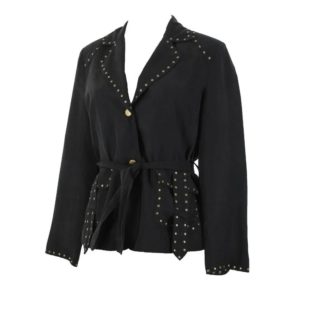 Carole Little Petites Sz M Black Bronze Studded Pockets Lined Polyester Jacket - Picture 1 of 16